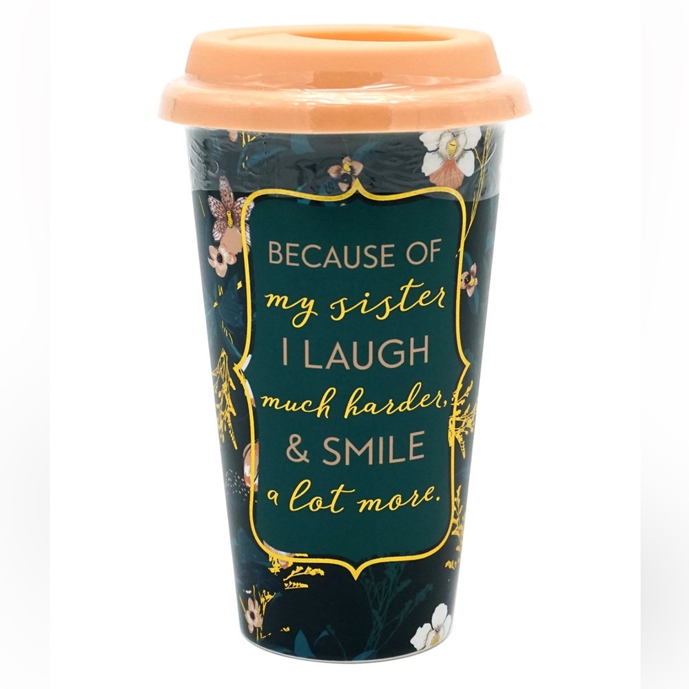 TMD Holdings Travel Mug Because of My Sister Green Dark Floral I Laugh-Green